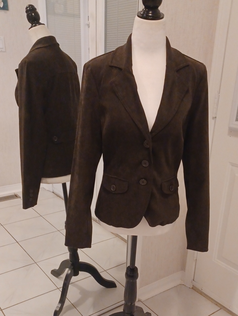 Brown Suede-Like Button-Front Blazer Jacket - Size 3